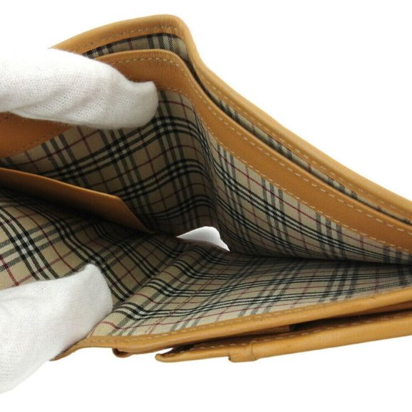 BURBERRY two-fold wallet logo beige canvas �~ leather Authentic - Picture 4 of 8